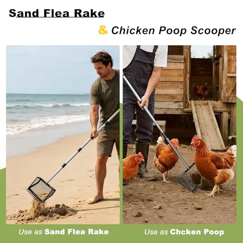 10.3in Sand Flea Rake with 24 to 68in Adjustable Steel Handle