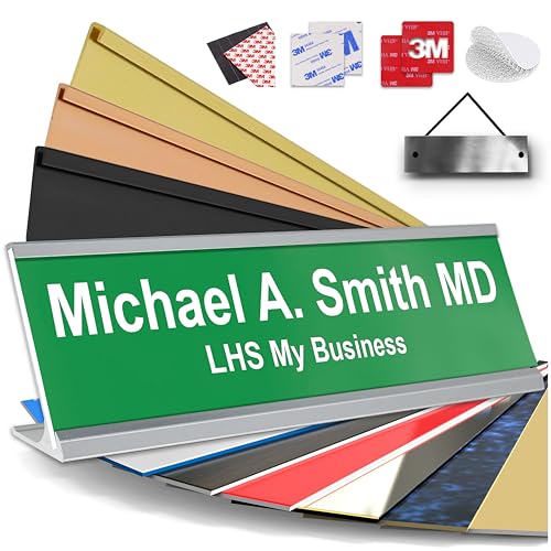 Custom Name Plate for Desk, Green with White Lettering, 2x8 - color: B6 - Green & White Lettering