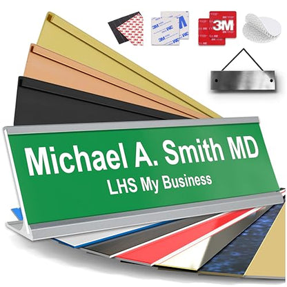 Custom Name Plate for Desk, Green with White Lettering, 2x8 - color: B6 - Green & White Lettering
