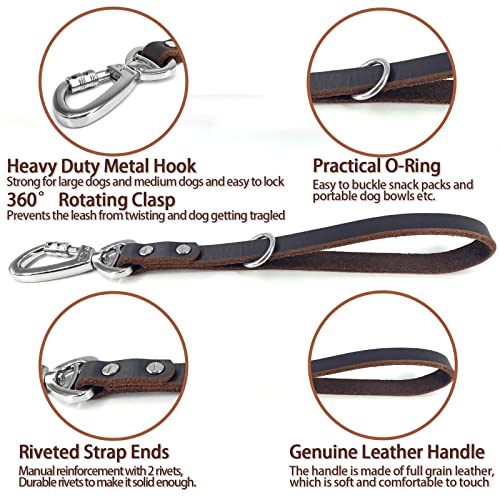 Genuine Leather Short Dog Lead, Strong Traffic Pet Leads with Heavy Duty Metal Hook, Handmade Short Dog Leashes for Big Large Medium Dogs Training and Walking (Excellent Style)