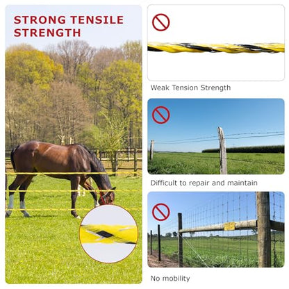 1312 Ft Electric Fence Polywire, 4 mm Highly Conductive 6 Strands, Yellow | 3x0.2mm steel&3x0.2mm copper, 200kg, Fits any reel for horses, Farm, Goat, 4X high conductivity, rustproof, High visibility - color: Yellow
