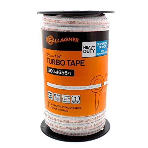 Gallagher 1/2" x 656' Electric Fence Turbo Polytape with Copper and Stainless Steel Strands | 34x More Conductivity Than Standard Polytape | Electric Fencing for Horses and Livestock