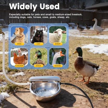 Heated Automatic Dog Water Bowl Dispenser Stainless Steel | Outdoor Heated Dog Bowl with Anti Chew Cord and Automatic Dog Water Dispenser for Dogs, Cats, Chicken, Ducks, Birds