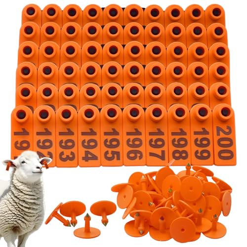 200PCS Livestock Ear Tags Numbered 001-200,Orange - color: Orange