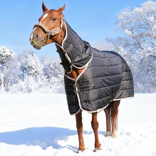 Equoray Horse Rug Fly Sheet Waterproof Rainproof Mosquito Repellent Warm Breathable Turnout Blanket for Horses Winter Use - Sizes, Black
