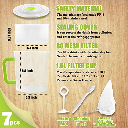 Multiple Usage Food Strainer Greek Yogurt Strainer Maker with 200 Micron Nylon Cheesecloth Bag Food Grade Polycarbonate and Stainless Steel Mesh BPA-Free, Soy Milk Juice Tea Filter 1.5-Quart