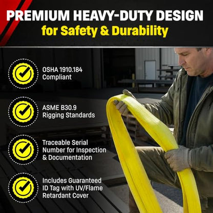 DD Sling 4 Inch x 40 Foot Nylon Lifting Sling – USA Made, 11,500 lb Vertical, 9,200 lb Choker, 23,000 lb Basket – 2-Ply Heavy Duty 900 Webbing, Type 4 Twisted Eye & Eye Rigging Sling - size: 4 in x 40 ft