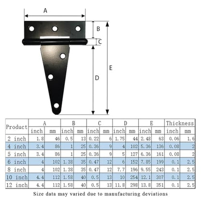 HLMOptimo Heavy Duty Tee Hinge - All Size Black Rustproof Shed & Gate Hinge (2 pcs, 12 inch) - size: 12 Inch, style: 2 pcs