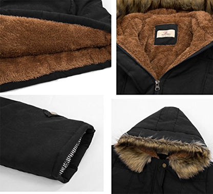 GRACE KARIN Women's Winter Coats Fleece Parkas Anoraks Hooded Military Jacket Coats - color: Black, size: Large