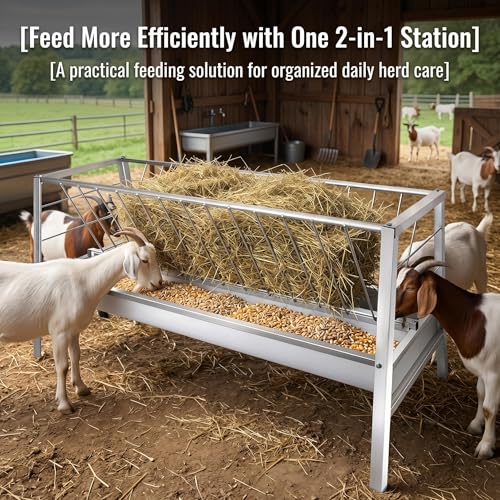 Dual Trough Waste-Proof Feeder, Forage & Concentrate Trough for Goats, Sheep and Cattle