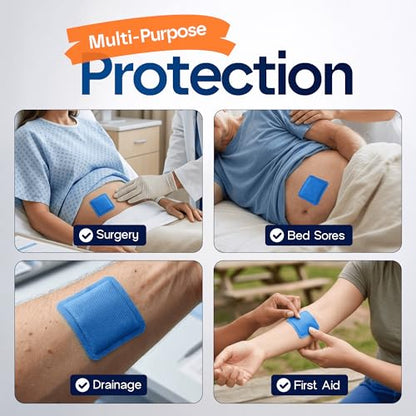 HEALQU Super Absorbent Adhesive Dressing 4x4 (10 Pack) - Sterile Self-Adhesive Island Dressing Pad with High-Capacity SAP Core - Breathable Bordered Gauze for High Exudate, Surgical Wounds, & Ulcers