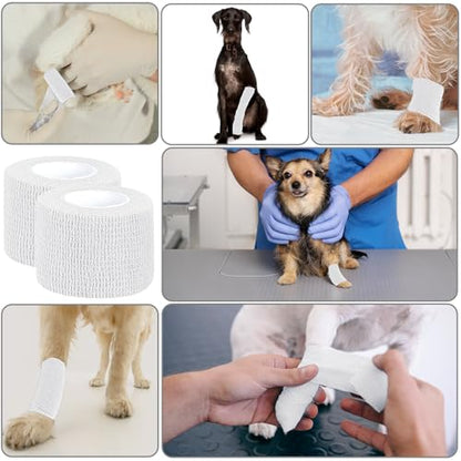 120 Pack White Vet Wrap Cohesive Bandage, 2 Inch x 5 Yards Self Adhesive Elastic Wrap Bulk, Breathable Bandage Tape for Dogs, Pets, Horses, Sports, Wrist, Ankle & First Aid
