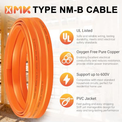 XMK NM-B 10/2 Wire with Ground,10 Gauge Wire Solid Copper Electrical Wires - size: 10ft, style: 10 AWG-2 Conductor w/ Ground