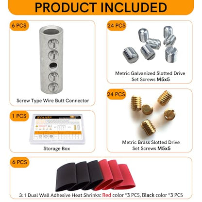 4 Gauge Wire Butt Connectors 6 PCS Tinned Brass Mechanical Butt Splice Connectors Kit 4 AWG Mechanical Repair Splice Kit Splice Screw Sleeves 6 PCS Mechanical Splices with 6 PCS 3:1 Heat Shrink Tubes - size: 4 Gauge, style: Mechanical Splice - Tinned Bras