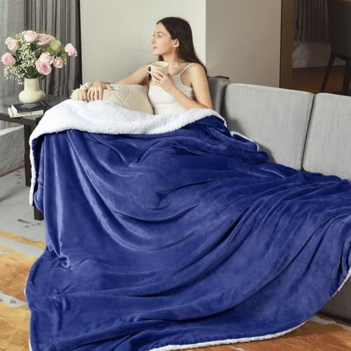 KAWAHOME Sherpa Fleece Queen Size Blanket for Bed, Extra Warm Heavy Thick - color: Navy Blue, size: Queen ( 90" X 90" )