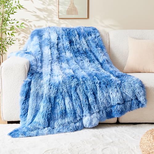 GONAAP Fuzzy Faux Fur Twin Blanket for Couch, Indigo, 60"x80" - color: Indigo, size: Twin(60"x80")
