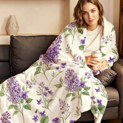 Lilac and Violet Blanket, Ultra-Soft Flannel Fleece Throw 60" x 80" - color: Lilac and Violet, size: 60"x80"