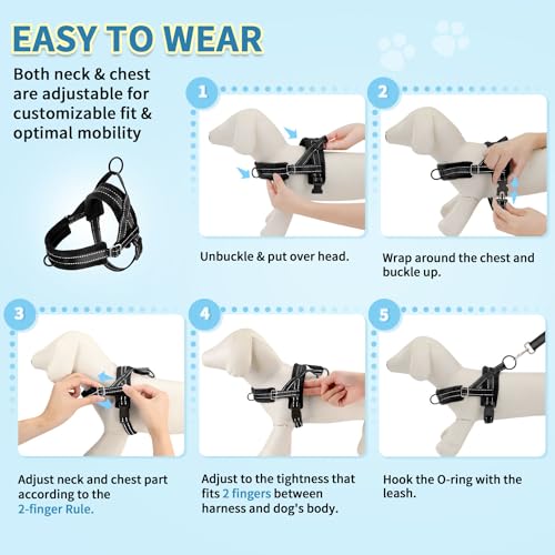 SlowTon No Pull Small Dog Harness and Leash Set with Front Clip | Soft Padded, Neck & Chest Adjustable, Lightweight, Anti-Twist, Puppy Vest Harness Pet Lead Combo for Small Medium Dog, B, XS - color: Black, size: X-Small