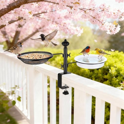 BOLITE Deck Bird Feeders with Metal Tray and Water Bowl, Heavy Duty, Black - style: 2 Trays