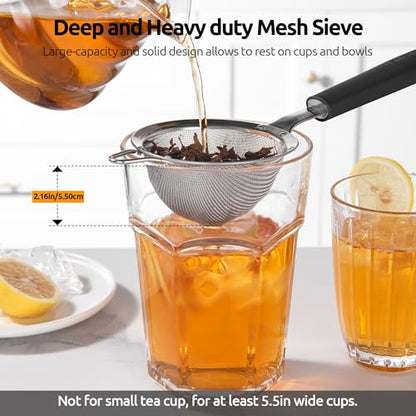 U-Taste Fine Mesh Strainer, 18/8 Stainless Steel Sieve 30 Mesh, S/Black | Tea Coffee Strainer with Silicone Handle, Mini Small Ultra Fine Sieve, Metal Colander for Loose Tea/Juice/Pulp/Matcha/Liquids - color: (2) Black, size: S-3.35in