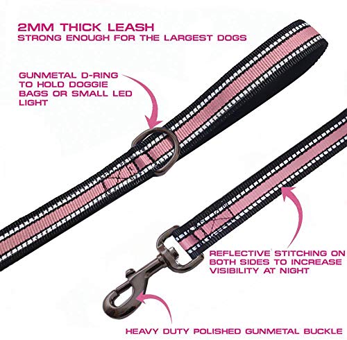 JSXD Dog Leash,5 FT Heavy Duty Double Handle Dog Leash with Comfortable Padded and Reflective,Rope Dog Leashes for Small,Medium,Large Dogs (Wide-Pink) - color: Wide-Pink