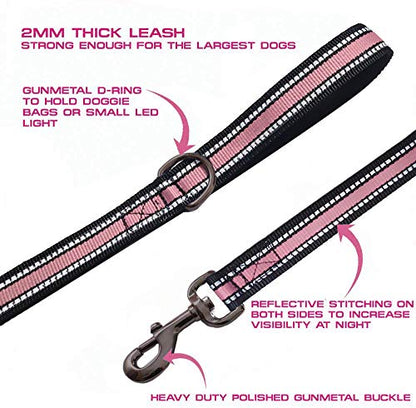JSXD Dog Leash,5 FT Heavy Duty Double Handle Dog Leash with Comfortable Padded and Reflective,Rope Dog Leashes for Small,Medium,Large Dogs (Wide-Pink) - color: Wide-Pink