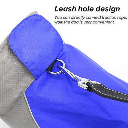 Vizpet Dog Raincoat Waterproof Coats,Dog Jacket High Visibility Warm Vest Dog Clothes for Small Medium Large Dogs (Blue-XXL) - size: Blue-XXL