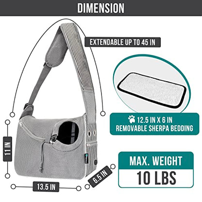 PetAmi Dog Sling Carrier Small Dogs, Hands Free Crossbody Carrier, Stripe | Under 10 lbs, Puppy Cat Pet Travel Gift, Breathable Mesh, Padded Strap, Removable Sherpa Bed, Pockets & Poop Bag Dispenser - color: Stripe Black