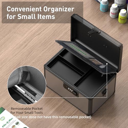 Medicine Lock Box with Code, Medication Lock Box with Removable Tray & Pocket Bag, Portable First Aid Box for Home&Travel, 12 * 7.7 * 7.9 Inch (Black) - size: Medium-12inch
