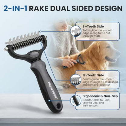 Undercoat rake, Dematting Metal Comb and Bathing Brush, Grey - color: Grey Kit 4PCS