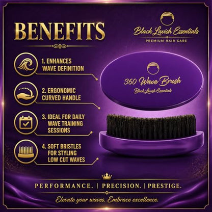 360 Wave Brush, Build Deeper Waves, Soft & Hard Boar Bristle Curved Brushes BLACK LAVISH ESSENTIALS Hard Bristle (Medium-Hard Brush, Purple) - color: Purple, size: Medium-Hard