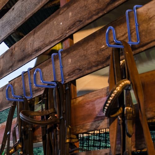 Dunzy 2 Pcs Heavy Duty Horse Tack Hooks Over Rail 4 Inch Metal,Blue - color: Blue