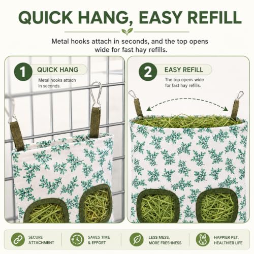 Rabbit Hay Feeder, Guinea Pig Hay Holder & Bunny Hay Feeder – Durable Hanging Hay Bag for Rabbits Chinchillas Guinea Pigs Bunnies – Chew-Resistant Hay Holder for Small Animals (Green) - color: Green