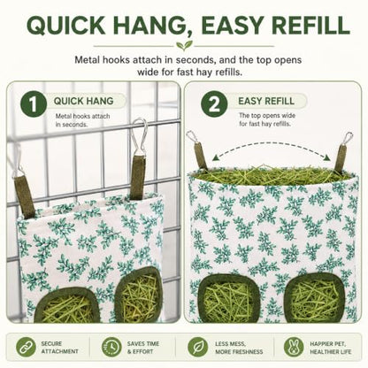 Rabbit Hay Feeder, Guinea Pig Hay Holder & Bunny Hay Feeder – Durable Hanging Hay Bag for Rabbits Chinchillas Guinea Pigs Bunnies – Chew-Resistant Hay Holder for Small Animals (Green) - color: Green