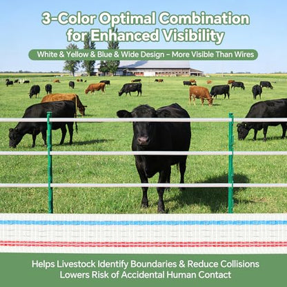 Electric Fence Polytape 1000ft - 3/4" High Visibility Livestock Fencing, 6 Tinned Copper Strands for Reliable Conductivity, UV & Rust Resistant, 330lb Strength - size: 1000 ft