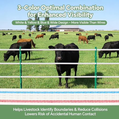 Electric Fence Tape 1000ft for Livestock,3/4" Wide, 6 Tinned Copper Wires - size: 1000 ft