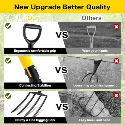 Pitch Fork, 4 Tine Heavy Duty Garden Fork Ergonomic Handle for Gardening