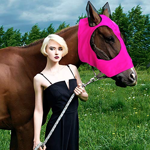 Sadnyy 6 Pcs Horse Fly Masks with Ears Comfort Breathable Mesh Fly Masks Net UV Protection Large Eye Space Full Face Covering Elasticity Soft for Horses(Large) - size: Large