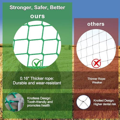 6x6 ft Square Bale Hay Net - Large Slow Feeder for Horses & Livestock, Knotless Design Slow Feeder Hay Nets, Fits 4x4ft 5x5ft 6x6ft Round & 3x3x8ft 4x4x8ft 5x5x8ft Square Bales (Green-Square) - color: Green-Square