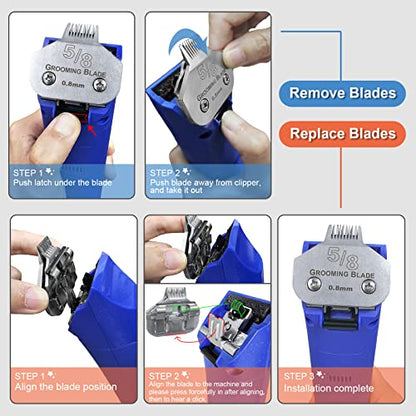 Detachable Stainless Steel Dog Blades for Andis & Oster A5 Grooming - color: Silver, size: 5/8 0.8mm