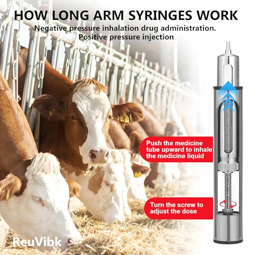 20ml Long Pole Syringe for Cattle & Horses | Adjustable Lengths 22"38"54"70"85" | Safe Remote Injection Reduces Animal Stress & Maintains Physical Distance - size: 20ML