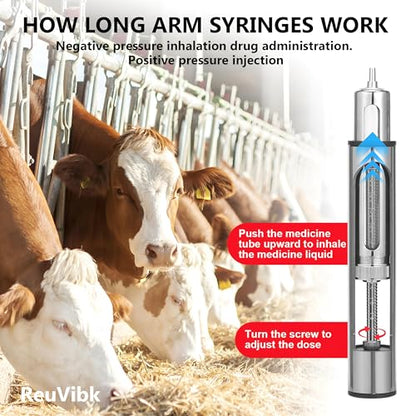 20ml Long Pole Syringe for Cattle & Horses | Adjustable Lengths 22"38"54"70"85" | Safe Remote Injection Reduces Animal Stress & Maintains Physical Distance - size: 20ML