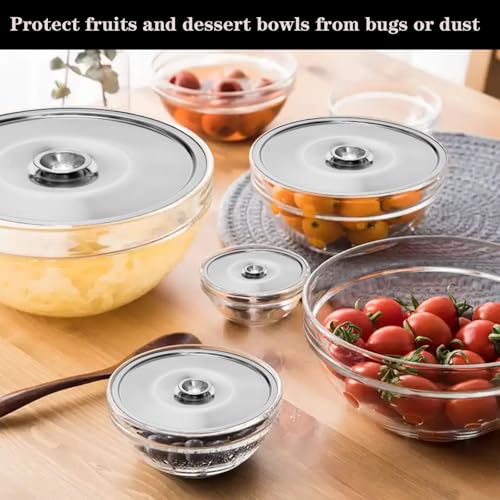 Stainless Steel Cover Bowl, 5.5in Small Universal Lid for Pots and Pans | 2Pcs Reusable Mini Pan Lid, Bowl Covers with Handle, Dishwasher safe - size: 14CM