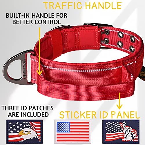 ADITYNA Heavy Duty Red Dog Collar for Medium Dogs with Traffic Handle - color: Red, size: Medium: Fit 15-19" Neck