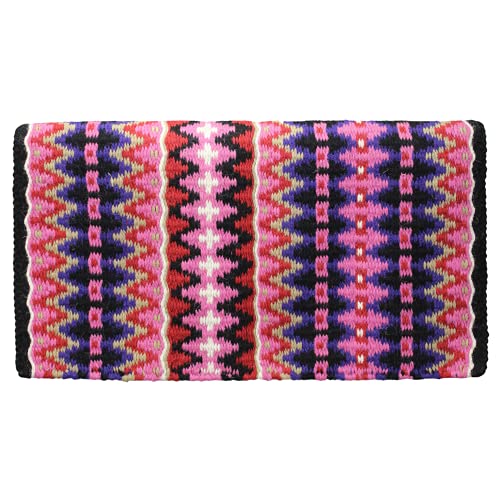 Tahoe Tack Reya Western Show Saddle Blanket – Handwoven 100% New Zealand Wool, Oversized 34" x 38", Heavyweight 5+ lbs, Vibrant Design, Ideal for Layering at Shows, Parades & Rodeos - color: Pink/Purple/Fuscia/Black/White