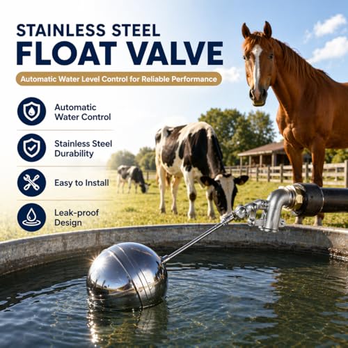 Stainless Steel Float Valve, 3/4" NPT Automatic Water Level Control Valve with 6" Float Ball, Adjustable Rod for Livestock Trough, Stock Tank, Water Tank, Pond, Farm Ranch Cattle Horse Goat