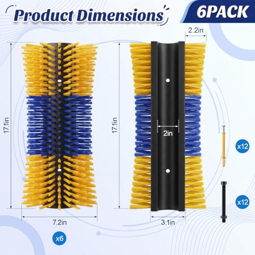 FillTouch 6 Pack Livestock Scratch Brush with Screws, Horse Scratching Post Goat Scratcher Brushes, Full Massage Grooming Brush for Cow, Cattle, Sheep, Pig Back Itching Relieve, 17.1 x 7.2 Inch