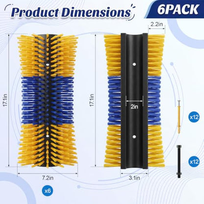 FillTouch 6 Pack Livestock Scratch Brush with Screws, Horse Scratching Post Goat Scratcher Brushes, Full Massage Grooming Brush for Cow, Cattle, Sheep, Pig Back Itching Relieve, 17.1 x 7.2 Inch