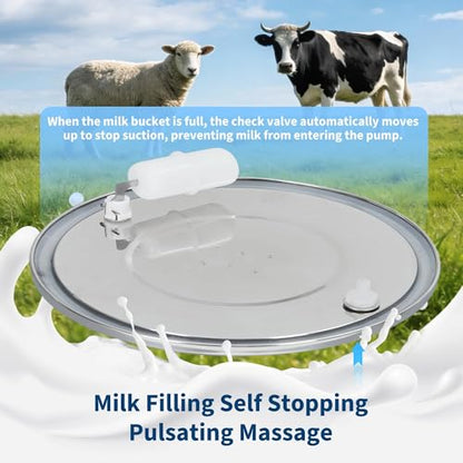 Portable Goat Milking Machine, 3L, 304 Steel, Rechargeable Battery | 60-80 pulse settings, 40-50 kPa vacuum control, silicone cups, for goats and sheep in barns or pastures