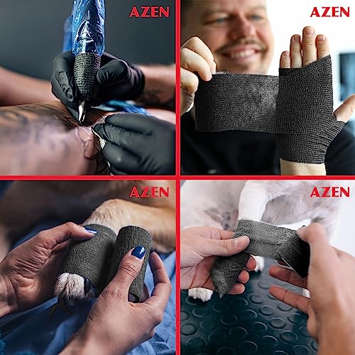 AZEN 40 Pack Self Adhesive Bandage Wrap Black, 2" X 5 Yards Black Athletic Tape, Vet Wrap, Tattoo Grip Tape Wrap，Ankle Tape, Cohesive Bandage Wrap - color: Black, size: 2IN - 40Pack